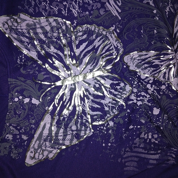 ☆NWT☆Gorgeous Plus Size Mi Manchi Royal Purple Silver Metallic Butterfly Blouse☆ - Picture 10 of 15